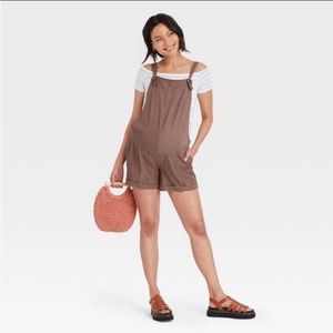 Isabel Maternity brown bib overall shorts size S NWT